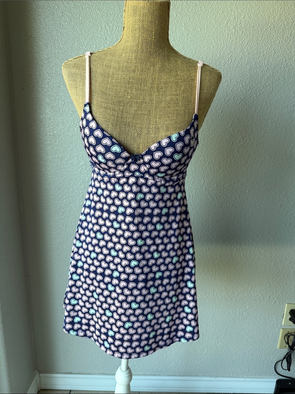 Dollhouse Navy Chemise with Pink & Light Blue Heart Print